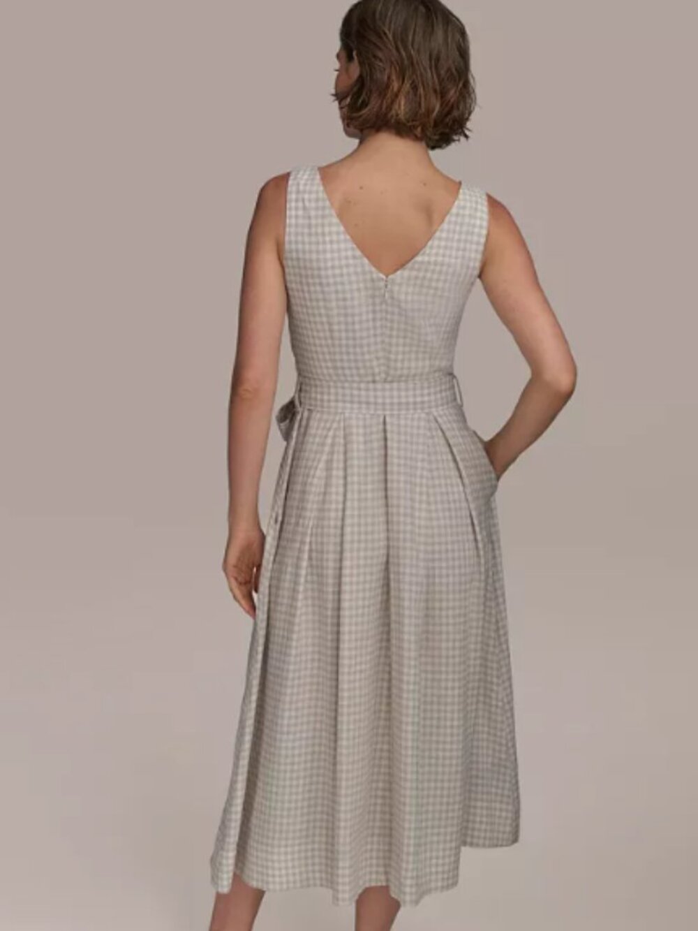 Donna Karan New York Size 12 Gingham Sleeveless Wrap Midi Dress - Picture 2 of 12